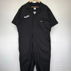 古着 ディッキーズ Dickies ツナギ ワーク バックワッペン 半袖 ワンポイント 作業着 大きいサイズ XLT  ブラック系 メンズのサムネイル