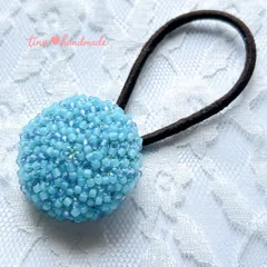 【ヘアゴム】空色あじさいのビーズクロッシェヘアゴム