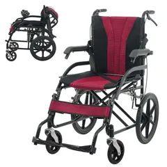 【6月限定特価】車椅子 介助型 軽量12kg 折りたたみ コンパクト ノーパンクタイヤ ダブルブレーキ 自立可能 安全ベルト付き 背面ポケット付き 跳ね上げ式アームレスト 介護用 車いす 福祉用具 外出 通院 介助用 REDのサムネイル