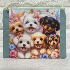 限定品❣️レアパネル生地 マルチーズbagフラット両面ポーチ