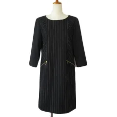 ラウンジドレス ガリャルダガランテ Loungedress GALLARDAGALANTE ワンピース ストライプ 七分袖 ウール カシミヤ F 黒 ブラックのサムネイル