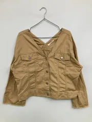 RETRO GIRL レトロガール ノーカラージャケット M ベージュ コットン 無地 フリンジ ショート丈のサムネイル