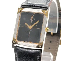Yves Saint Laurent 2200-223861 Watch QZ Ladies Silver Gold Combi Square Y2K 00S サンローラン 時計 クオーツ レディース シルバー ゴールド 黒文字盤 不動品のサムネイル