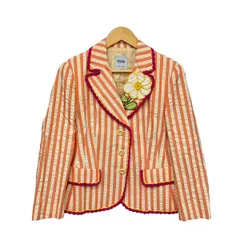 MOSCHINO(モスキーノ) ジャケット サイズI 46 レディース - オレンジ×ライトイエロー 長袖/ストライプ/春のサムネイル