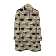 PRADA(プラダ) コート サイズ40 M レディース美品  - アイボリー×黒×レッド 長袖/ボーダー/秋/冬のサムネイル