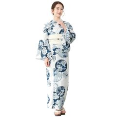 ゆかた 古今 淡彩 乱菊 （ブルー） 綿 青 仕立て上がり プレタ 日本製