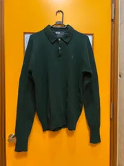 Y【Y10-67】◇ Polo by Ralph Lauren　 Lサイズ　ウールニットポロシャツ　緑色