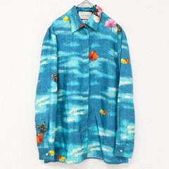 GUCCI 長袖 シルクシャツ ボタニカル柄 ピンク M グッチ レディース