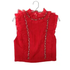 alice+olivia アリスオリビア ブラウス レース ビジュー ラインストーン シアー素材 プルオーバー カットソー レッド 2【M】 レディース 【中古】のサムネイル