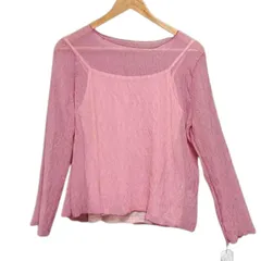 【美品】【新品タグ付き】★完売商品 程よくシアーな透け感が女性らしいを引き立てる★ ミームセレクト me+em select 『キャミソール付き』シアー楊柳プリーツメロートップス 【L】のサムネイル
