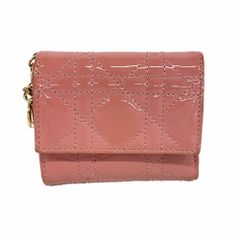 美品】Dior 三つ折り財布 パテントレザー カナージュ ピンク - メルカリ