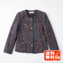ノーカラーツイードジャケット マルチカラー ゴールドボタン 上品 Lois CRAYON風のサムネイル