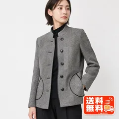 ノーカラージャケット グレー ツイード調 パッチワーク風 クラシカルのサムネイル