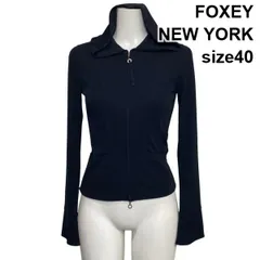 ◇ フォクシーニューヨーク FOXEY ジップアップパーカー 長袖 Aライン フード フーディ ダブルジップ 黒 40 M 9号 レディース S6F154のサムネイル