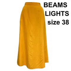□ ビームスライツ BEAMS LIGHTS フレアスカート ロング丈 サイドファスナー 裏地あり イエロー系 麻混 38 M 9号 レディース Z6C781のサムネイル