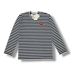 参考上代16170円 未使用 PLAY COMME des GARCONS Border L/S Tee Rhinestone Red Emblem ボーダーラインストーンエンブレムTシャツ カットソー プレイコムデギャルソン AX-T806 ネイビー XLのサムネイル