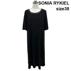 ◇ ソニアリキエル SONIA RYKIEL カットソーワンピース 半袖 ラウンドネック ミモレ丈 パイピングライン 黒 38 9号 レディース S6F175のサムネイル