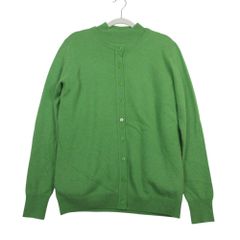 フクゾー ミントグリーン 薄手カーディガン 刺繍ロゴ クルーネック