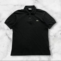 美品】LACOSTE ラコステ ポロシャツ ブラック 特大ワニワッペン M相当