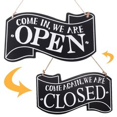 [당일 발송] 클로즈 open close 플레이트 목제 오픈 양면 간판 보드 사인 플레이트 인테리어 끈 첨부 BTtime 리버시블 멋 가게/카페/레스토랑/잡화점용(블랙)