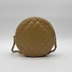 人気✨CHANEL シャネル ショルダーバッグ ココマーク マトラッセ ラウンド ラムスキン レザー ベージュ チェーンショルダー シールあり
