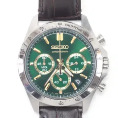 SEIKO セイコー クロノグラフ メンズクォーツ 本体のみ レザー グリーン デイト 稼動品 8T63-00D0のサムネイル
