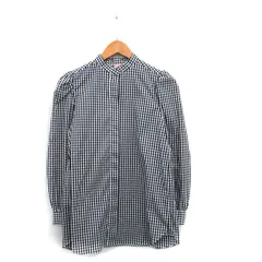 ミュゲ muguet ノーカラー シャツ ブラウス 長袖 コットン ギンガムチェック F ブラック 黒 /KT18のサムネイル