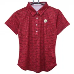 【新品】フェアリーパウダー 半袖ポロシャツ レッド×黒 ロゴ総柄 ワッペン  レディース 2(M) ゴルフウェア FAIRY POWDERのサムネイル