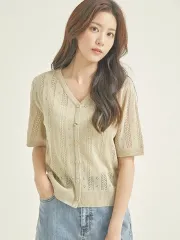 ROEM ロエム 透かし編み 半袖 カーディガンのサムネイル