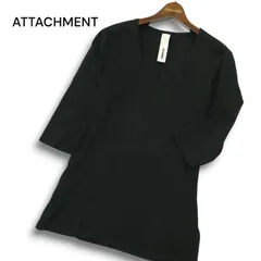 ATTACHMENT アタッチメント 春夏★ Uネック 7分袖 カットソー Tシャツ Sz.2 メンズ 黒のサムネイル
