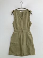 CECIL McBEE 세실 맥비 원피스 M 카키 코튼 스트레치 무지 소매 없음 쇼트 미니 길이 플레어