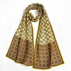 ＊SALE＊レトロなラティスモチーフ　ヴィンテージ　シルクストール　ブラウン＆イエローのサムネイル
