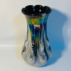 ⚫︎虹色 クリスタル アートガラス 花瓶/レトロ/オーロラ柄/26cm