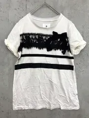 LANVIN en Bleu ランバンオンブルー リボン レース ボーダー 半袖 Tシャツ size38/白 ■◆ レディースのサムネイル