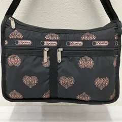 4554　LeSportsac　レスポートサック　ショルダーバッグ　 斜めがけ　紐調節可能　デラックスエブリデイ　マチ拡張　 ピルエットハート　日本限定　ブラック×ピンク系　 ナイロン　軽量　レディース