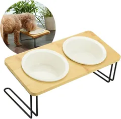 傾斜付きペットフードボウル2連犬/猫エサ皿水入れ吐き戻し防止取り外し可能頑丈のサムネイル