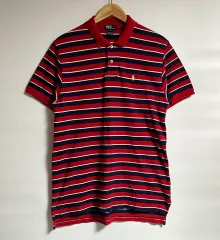 ユニセックス POLO RALPH LAUREN ポロラルフローレン 黄色 ポニー ボーダー柄 ピケ 半袖 カラーTシャツ XL
