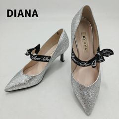 DIANA ダイアナ グリッターパンプス ロゴリボン 23cm シルバー/銀