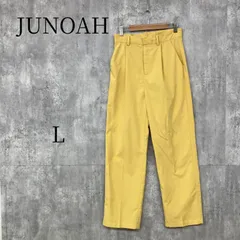 JUNOAH ジュノア ワイドパンツ タックパンツ L イエロー 黄色 美脚 ストレート センタープレス カジュアル オフィス 通勤 通学 シンプル 無地 レディース ボトムス ポリエステル ズボン パンツ 春 夏 秋 おしゃれ マニッシュコーデ