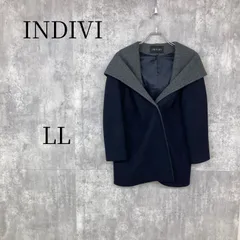 INDIVI インディヴィ 日本製 フード付き ウールリバーコート ショートコート ウール混 グレー×ネイビー バイカラー ジャケット アウター レディース LLサイズ 大きめ ゆったり きれいめ 通勤 オフィス カジュアル 防寒 秋冬のサムネイル