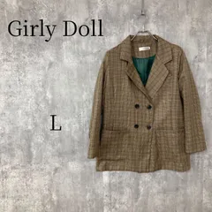 Girly Doll テーラードジャケット L ブラウン チェック柄 グリーン裏地 ダブル ボタン アウター レディース きれいめ カジュアル オフィス 通勤 通学 シンプル 大人可愛い おしゃれ スタイルアップ 着回し 秋 冬 春 人気 定番のサムネイル