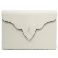 中美品 YVES SAINT LAURENT イヴ・サンローラン クラッチバッグ セカンドバッグ ヴィンテージ レザー オフホワイト 白 型押し レディース 中古のサムネイル