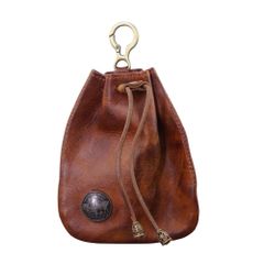 PLEAVIT Leather Coin Purse/Coin Case for Men, Drawstring Pouch with Carabiner (Brown) [Brown]
