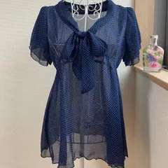 COMME CA ISM コムサイズム ドット柄 シフォンチュニック ボウタイブラウス ネイビー Fのサムネイル