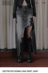 ボヘミアンソウル) Destroyed Denim Long Skirt GR Lのサムネイル