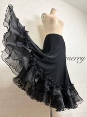 ＊新品　豪華　社交ダンス　黒　スカート　パーティ　タンゴ　クイック　0387 新品 社交ダンス 黒 スカート 豪華 パーティ ワルツ クイック 0387