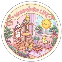 ※２枚セット🎵　送料込み　おまけ付き商品🎵　かわいい　オカメインコ　集合　鳥類　エキゾチック　バードライフ🎵　耐水　ぱぷぼあ　ステッカー「オカメインコライフ　ステッカー（かわいいオカメインコ）」のサムネイル