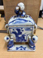 野々村仁清作の『色絵家形丁子風炉 楼閣型 松竹梅 花鳥図 茶道具 骨董