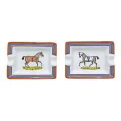未使用品 HERMES エルメス ミニ アッシュトレイ ×2 セット 陶器 灰皿 ミニプレート マルチカラー 2つのサムネイル