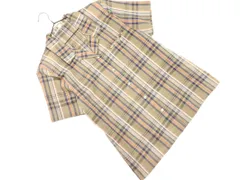 DAKS ダックス チェック 半袖 ブラウス シャツ size9/ベージュｘ紺ｘオレンジ ■◆ レディースのサムネイル